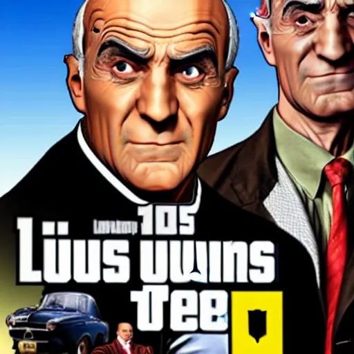 Prompt: Louis de Funès in GTA V cover art