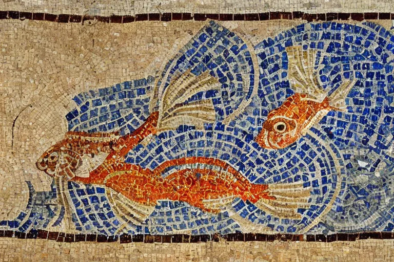 Image similar to ancient roman mosaic of a goldfish