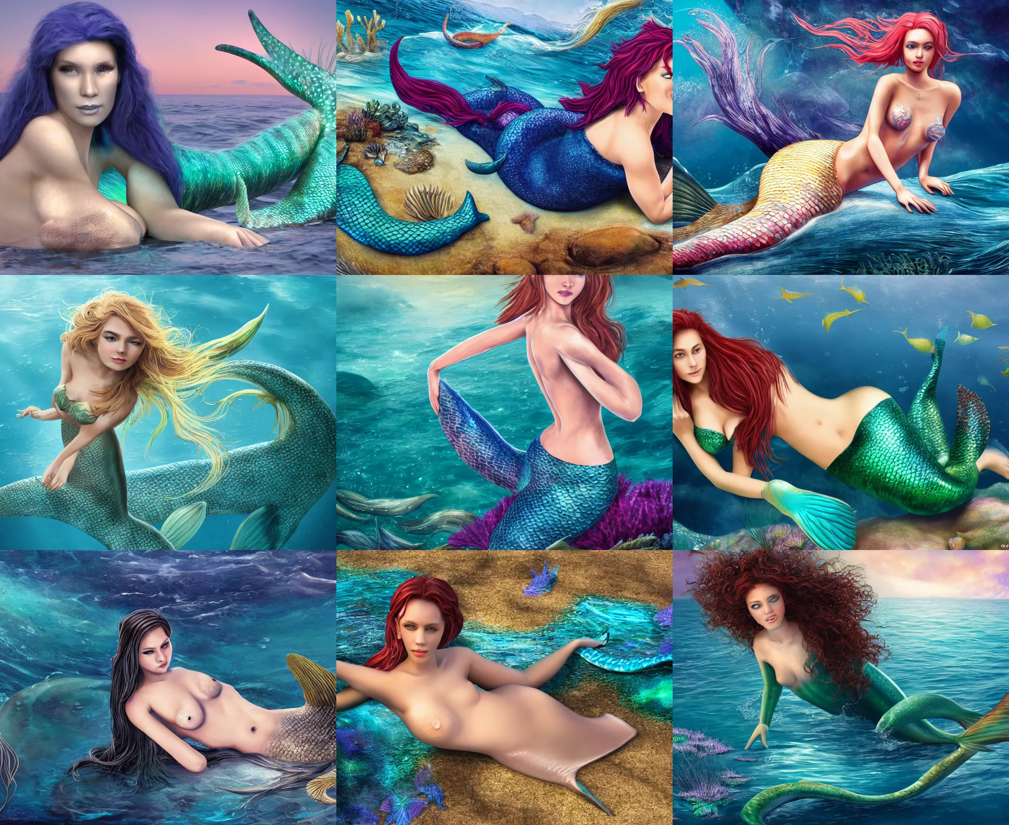 Prompt: realistic mermaid, 4 k uhd