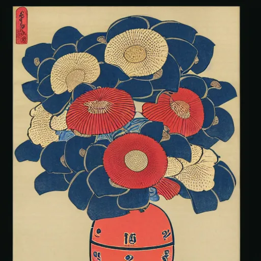 Prompt: bouquet of flowers, centered, symmetrical, ukiyo-e style, Hokusai, Hiroshige