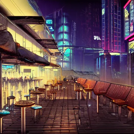 Image similar to Cyberpunk Cafe Terrace at night