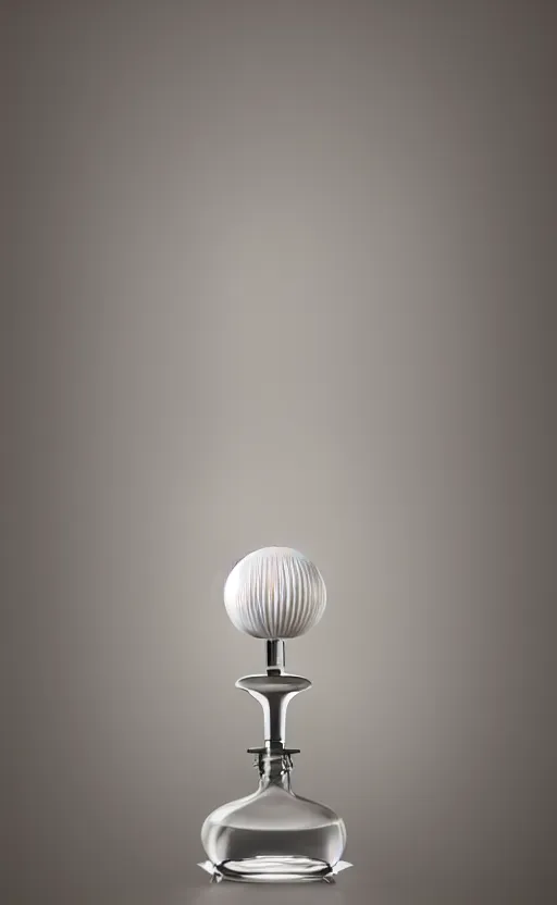 Image similar to table lamp containing a liquid, designed by hermes ( in the shape of perfume bottle ), advertising photography