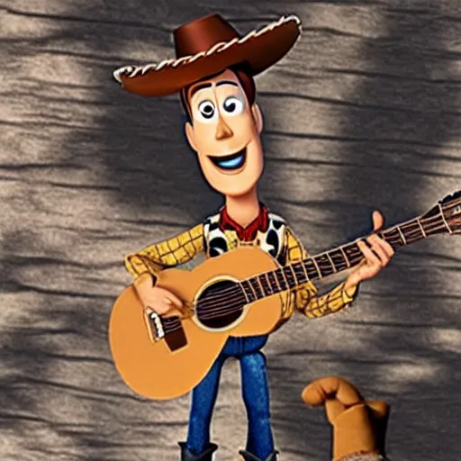 Prompt: woody from toy story in a metal band