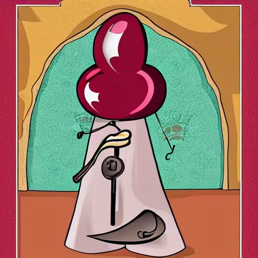 Image similar to kidney bean holding a staff, wearing crown, cartoon character, digital art, fun,