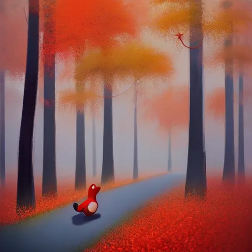 Prompt: goro fujita ilustration a beautiful autumn forest while it is raining heavily., painting by goro fujita, sharp focus, highly detailed, artstation