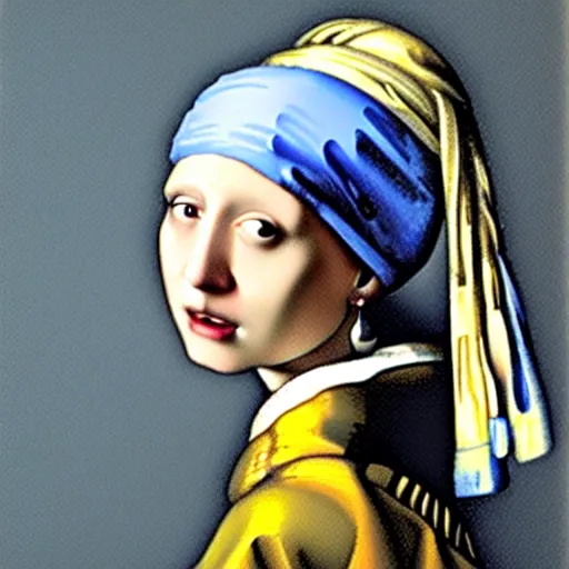 Prompt: mouse with a pearl earring, painting by johannes vermeer