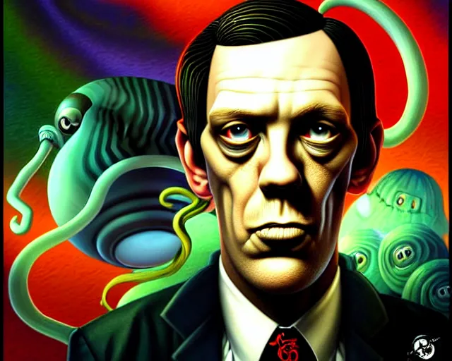 Image similar to lovecraft lovecraftian portrait of hugh laurie, cthulhu, pixar style, by tristan eaton stanley artgerm and tom bagshaw.