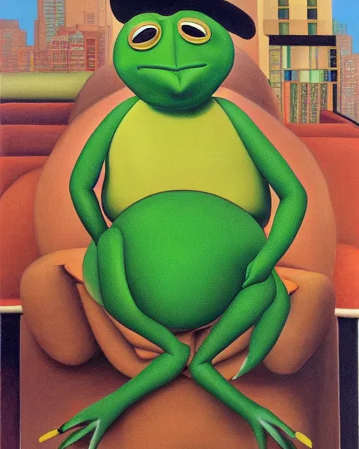 Prompt: a fernando botero painting of kermit the frog