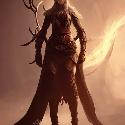 Prompt: a sullen female elf druid in dark clothes with a long dark braid, dnd character art portrait, by ruan jia