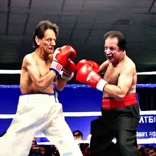 Prompt: Imran Khan beating up Nawaz sharif in a boxing match