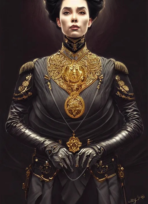 Prompt: portrait of supreme leader kitty, royalty, extravagant, lord, full body, military uniform, fantasy, intricate, elegant, beautiful, highly detailed, charcoal, centered, dark, smokey, digital painting, artstation, concept art, art by artgerm and greg rutkowski and alphonse mucha