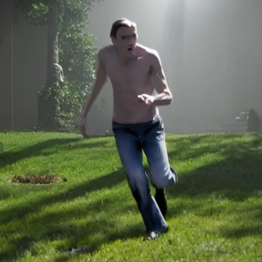 Image similar to Live Action Still of Jerma in The Exorcist, real life, hyperrealistic, ultra realistic, realistic, highly detailed, epic, HD quality, 8k resolution, body and headshot, film still