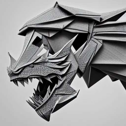 Prompt: dragon figurine, origami, logo vector art, low poly, 3d render, up close, white background, intricate details, folds, 8k