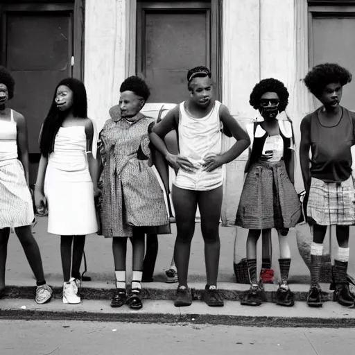 Image similar to photo of african - american teenagers on the streets of nyc in the style of diane arbus