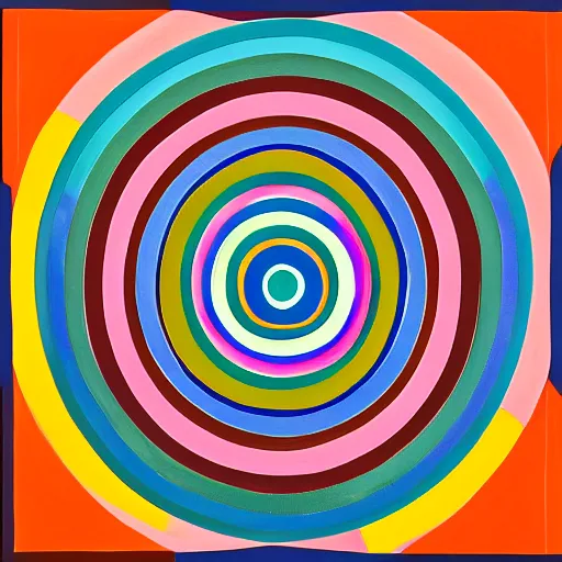 Image similar to painting in the style of frank stella, concentric circles, geometric, evenly spaced, minimalist, very colorful