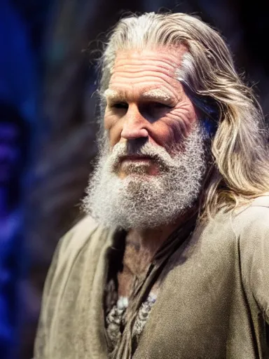 Image similar to a photograph of Jeff Bridges as Prospero from the stage production of The Tempest taken with Nikon D3500, 4K UHD