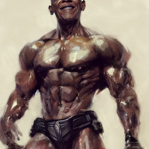 Image similar to muscular armored barack obama by daniel gerhartz, trending on art station