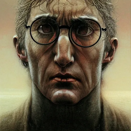 Image similar to portrait of harry potter by luis royo and wayne barlowe, beksinski