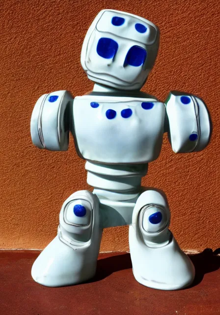 Prompt: The Iron Giant made of glazed, bright white porcelain, high quality photograph