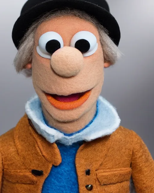 Image similar to joel miller as a muppet. highly detailed felt. hyper real photo. 4 k.