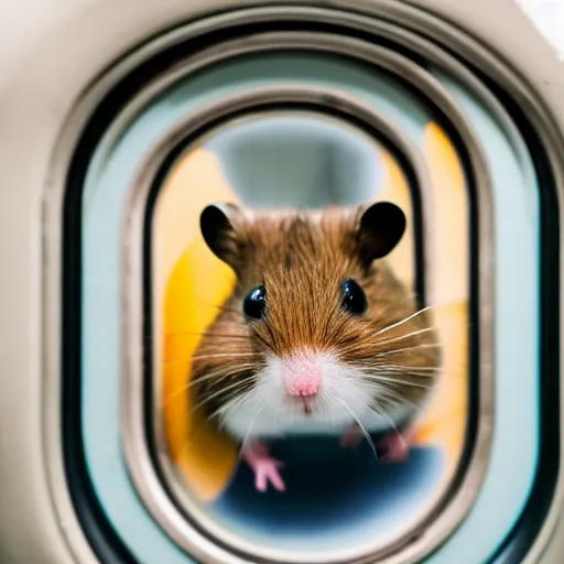 Image similar to photo of a hamsterinside a metro train, various poses, unedited, soft light, sharp focus, 8 k