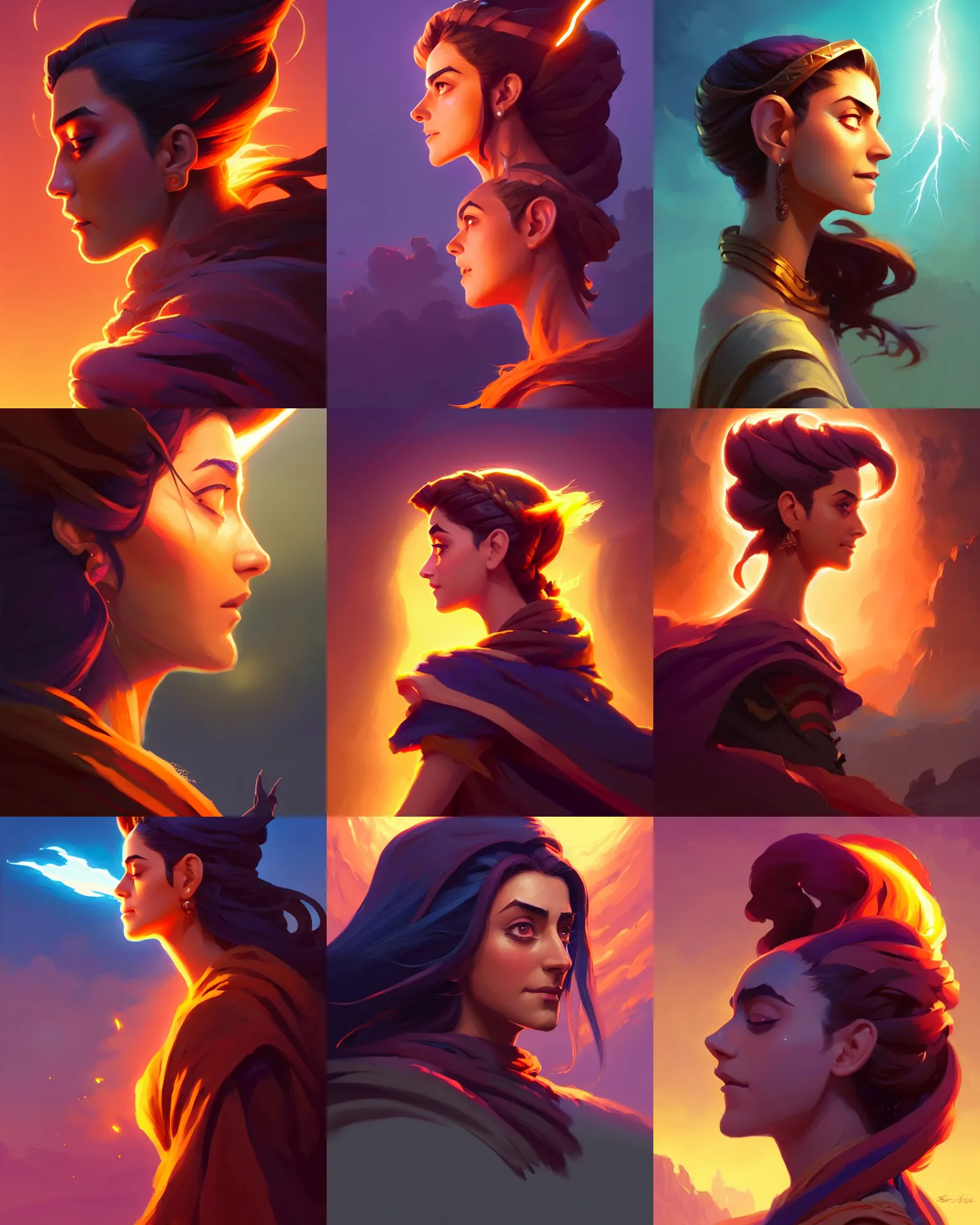 Prompt: side profile centered painted portrait, Maya Ali as a lightning mage, Gloomhaven, matte painting concept art, beautifully backlit, official fanart behance hd artstation by Jesper Ejsing, by RHADS and Makoto Shinkai and Lois van baarle and ilya kuvshinov and rossdraws
