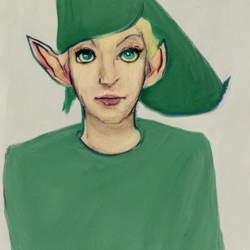 Image similar to a portret of a beautiful elf with blonde hair and pale skin, green dress, by Seveso, Alberto