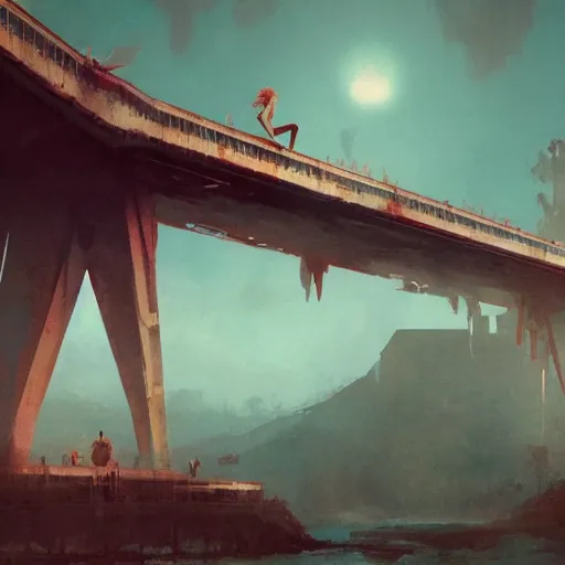 Prompt: the bridge over loneliness, by greg rutkowski, by conrad roset, digital art