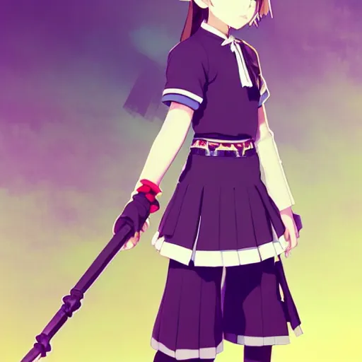 Image similar to a beautiful! boyish! natalie portman model, wearing catholic school girl outfit with mayan pattern and native style, jrpg aztec street fashion, gapmoe yandere grimdark, trending on pixiv fanbox, painted by greg rutkowski makoto shinkai takashi takeuchi studio ghibli, akihiko yoshida