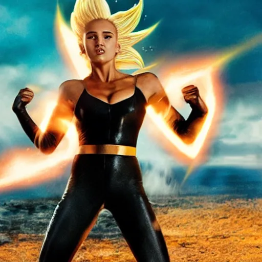 Image similar to photo of jessica alba as super saiyan powering up by annie leibovitz