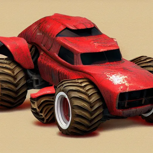 Image similar to A red dragon head as a monster truck body, concept art, trending on artstation