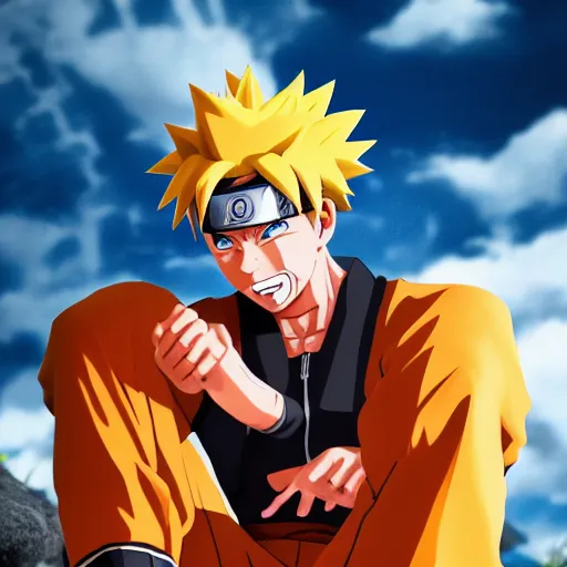 Image similar to a highly realistic photo of Naruto Uzumaki as Son Goku, dramatic, hyperdetailed, artstation, photorealism, accurate, octane render, 8k,