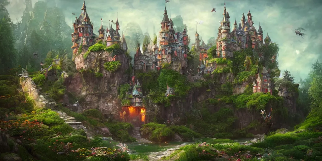 Image similar to a fairy castle, extremely detailed oil painting, unreal 5 render, fantasy digital art, octane render, beautiful composition, trending on artstation, award-winning photograph, masterpiece