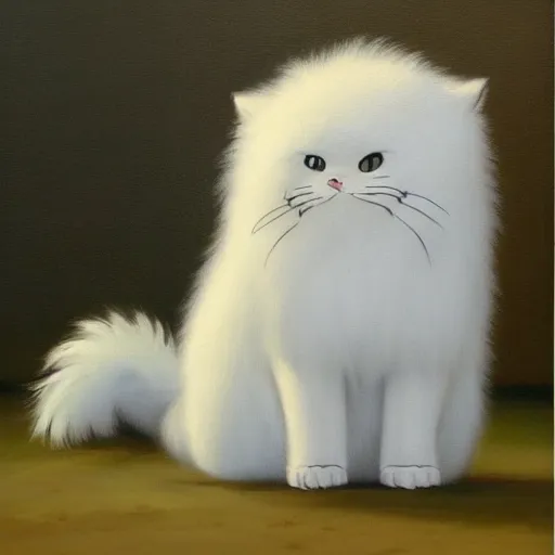 Image similar to oil painting of cute curly fluffy white furred creature, by Hayao Miyazaki