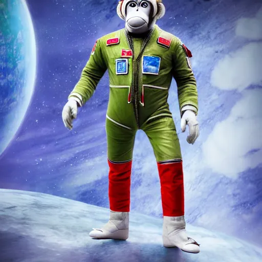 Prompt: monkey with Russian astronaut suit style of the television series Shin Complete Thunderbirds, realistic, many details, ultra detailed, octane render, HDR
