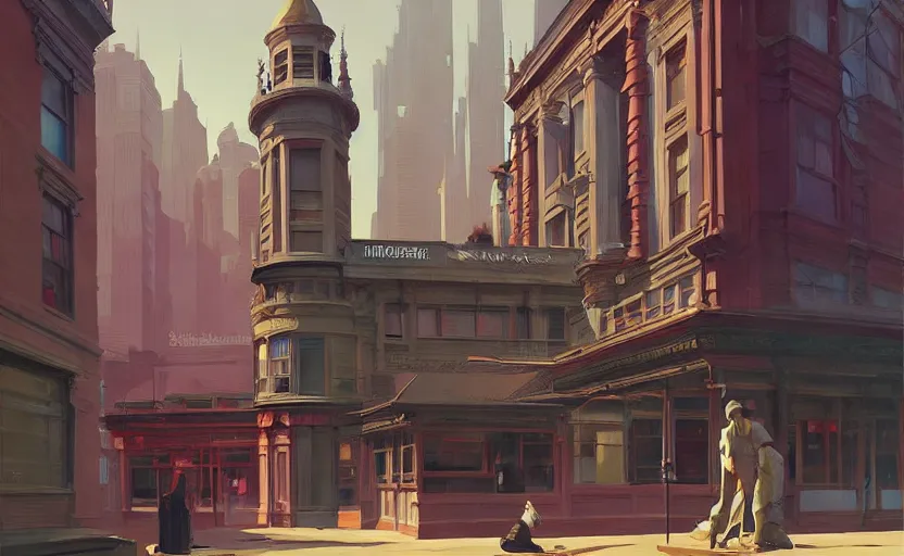 Prompt: A victorian city , very coherent, painted by Edward Hopper, Wayne Barlowe, painted by James Gilleard, airbrush, art by JamesJean