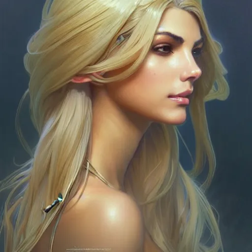 Prompt: A combination of Victoria Justice's and Ashley Greene's faces with blonde hair, western, D&D, fantasy, intricate, elegant, highly detailed, digital painting, artstation, concept art, matte, sharp focus, illustration, art by Artgerm and Greg Rutkowski and Alphonse Mucha