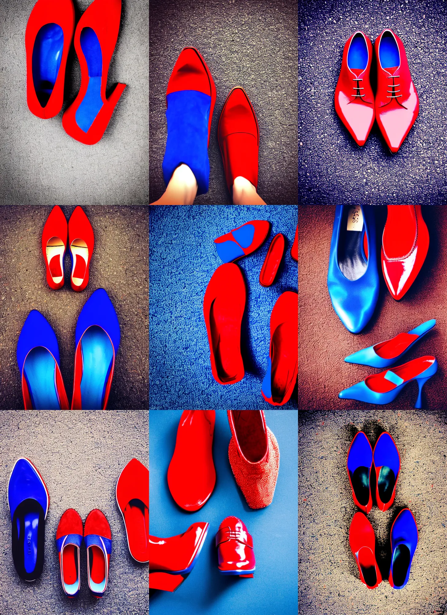 Prompt: red shoe and blue shoe