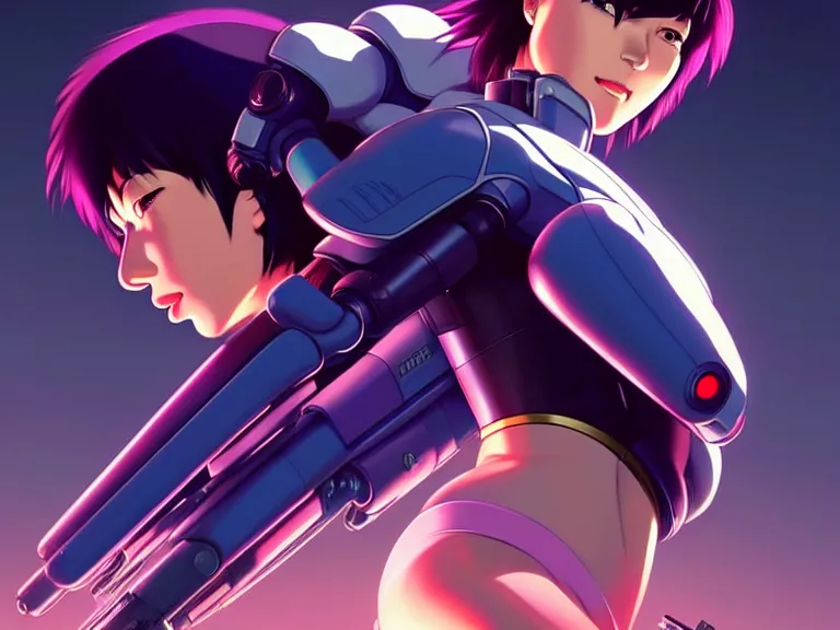 Image similar to a fullbody portrait of motoko kusanagi riding on top of a tachikoma : : stand alone complex, ghost in the shell, netflix : : by ilya kuvshinov, rossdraws, artgerm, sola digital arts, anti aliasing, raytracing : :