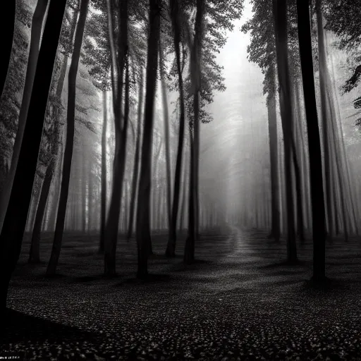 Prompt: hundreds of shadow people hidden in forest, staring with glowing white eyes, hyperrealistic, 8k, extremely detailed, black and white, foggy, grainy, very old