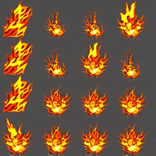 Prompt: Sprite sheet animation of animating fire