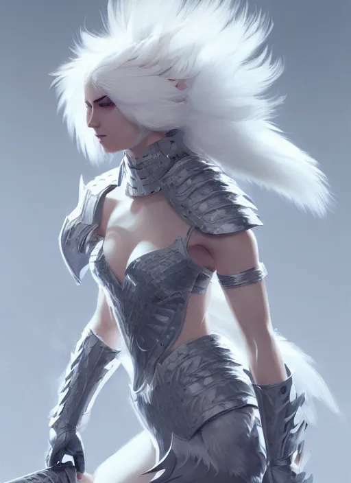 Prompt: fur - lined armor!!! beautiful and elegant white haired female!! gorgeous ayes!! character concept art, sharp focus, octane render! unreal engine 5! highly rendered!! trending on artstation!! detailed linework!! illustration by bussiere rutkowski andreas rocha