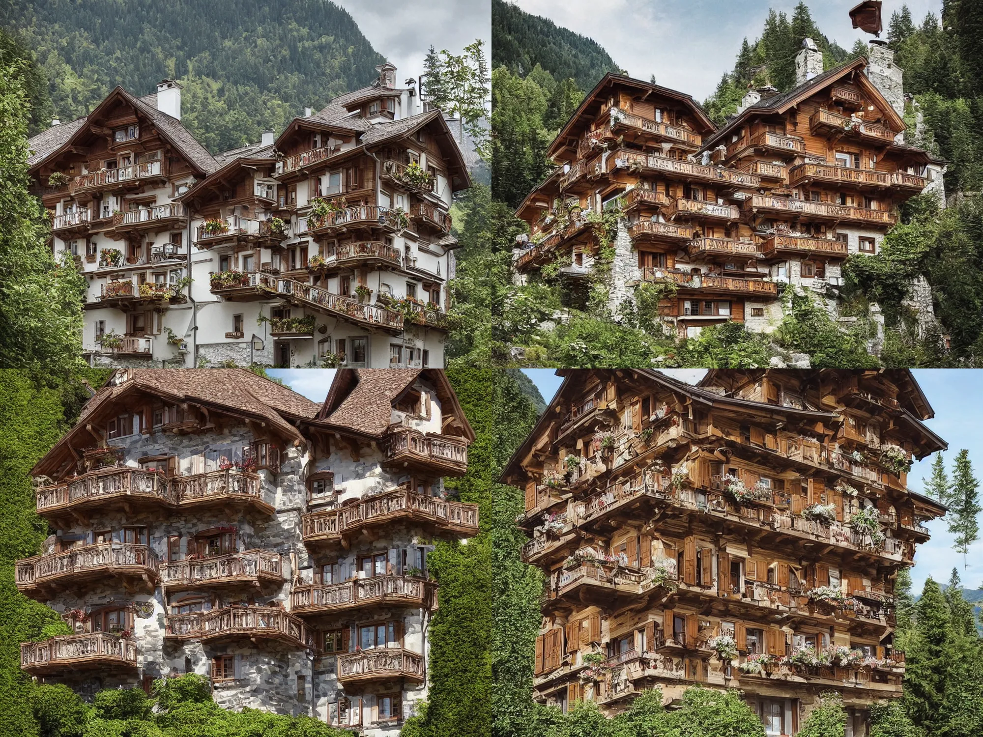 Prompt: Beautiful swiss chalet on a landscape of intricate watch parts