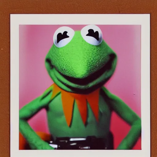 Image similar to Kermit the fish, polaroid photo, instax, white frame, by Warhol,