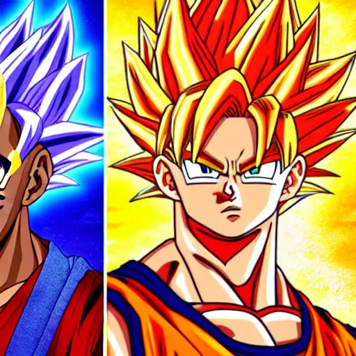 Image similar to Lebron James cosplay as Super saiyan Goku, detailed digital art, colourful masterpiece beautiful beautiful beautiful