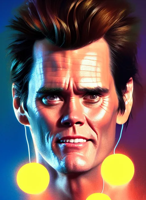 Prompt: portrait of ace ventura jim carrey, glowing lights intricate, elegant, highly detailed, digital painting, artstation, concept art, smooth, sharp focus, illustration, art by artgerm and greg rutkowski and alphonse mucha, 8 k