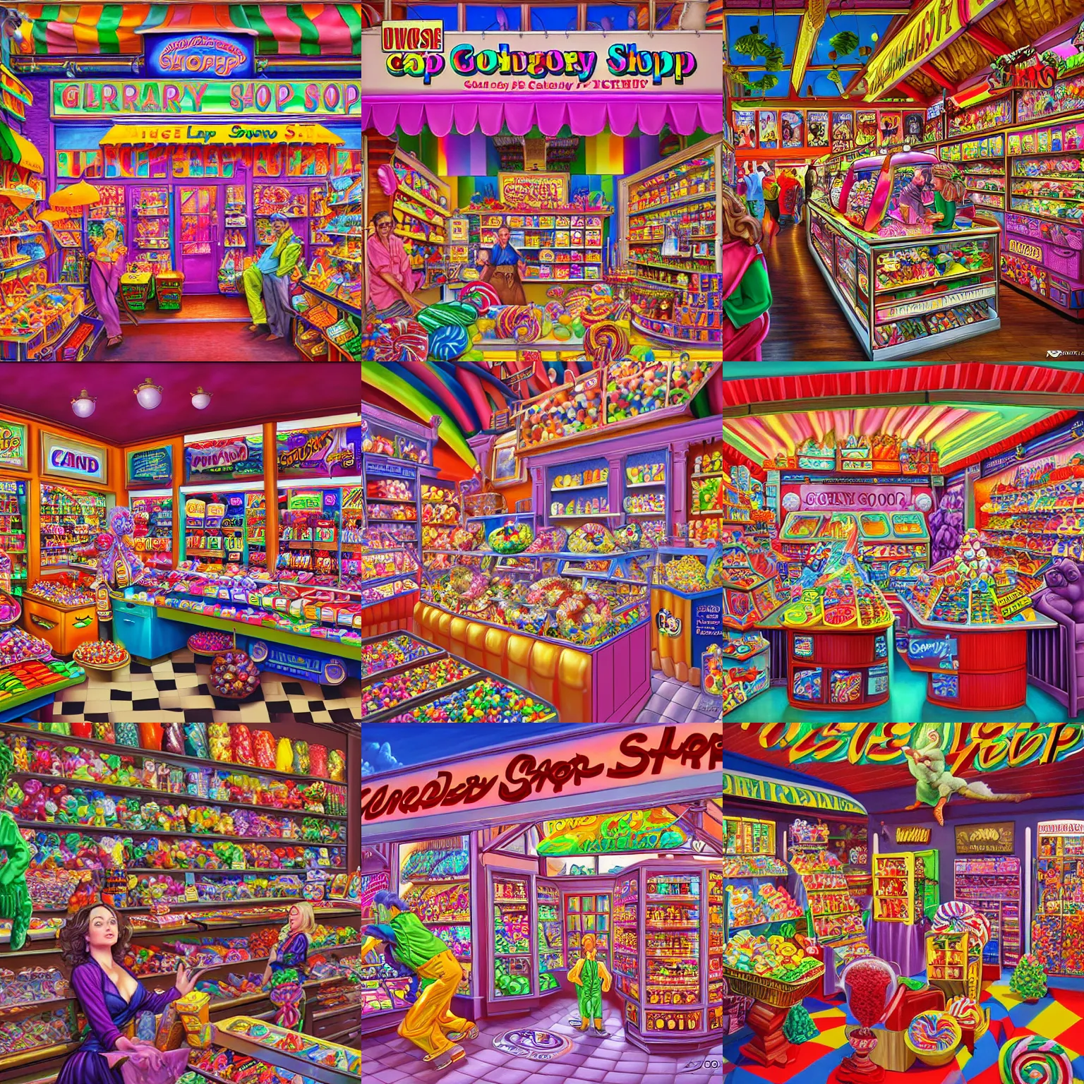 Prompt: Gloriously awesome candy shop by Joe Jusko, rendered in hyperdetailed Ultra HD, trending on ArtStation, luminous