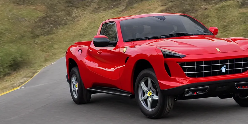 Image similar to “2020 Ferrari Pickup Truck, ultra realistic, 4K HD”