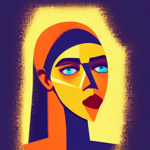 Prompt: abstract art with color rectangles and beautiful female face, beautiful color composition, warm colors, black details