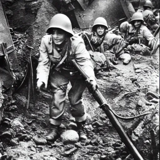 Prompt: authentic world war ii photo of rainbow dash in the trenches